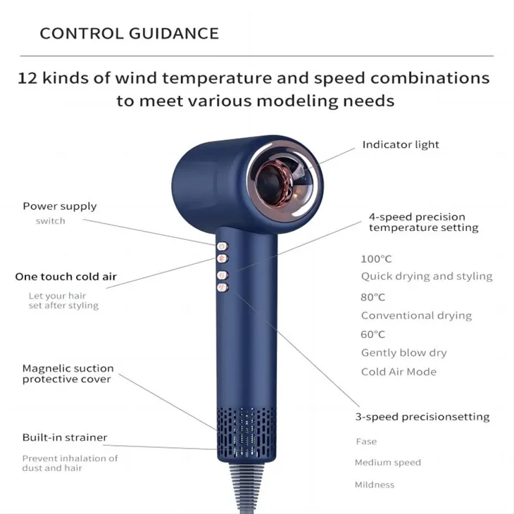 ডিজিটাল তাপমাত্রা নিয়ন্ত্রণ সহ হেয়ার ড্রায়ার